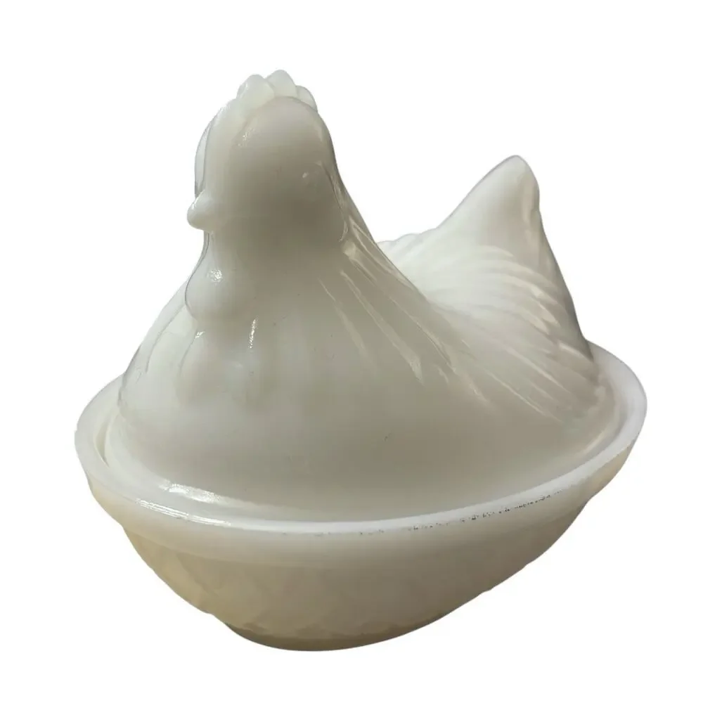 Vintage Hazel Atlas Milk Glass Hen on Nest Dish Small White 4.3